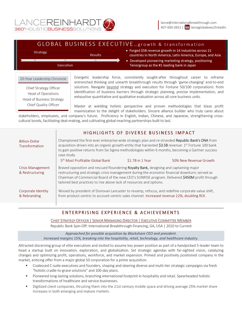 Executive Resume Chief Strategy Officer