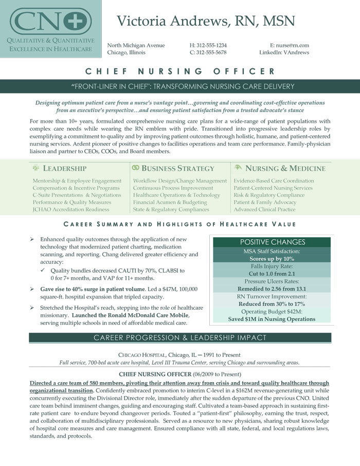 Chief Nursing Officer Career Steering Premium Executive Resume 