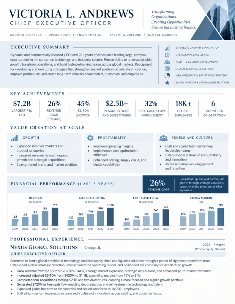 chief executive officer resume sample